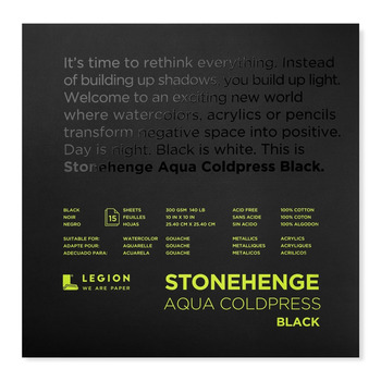 Stonehenge Aqua Watercolor Paper 140lb Cold Press Pad - Black, 10"x10" (15 Sheets)