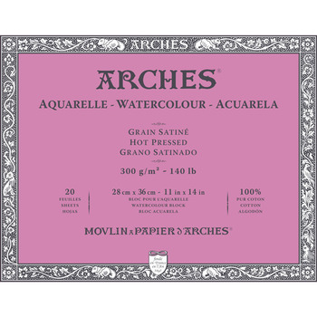 Bloc de papier aquarelle Arches 140lb/300gr 11 x14 grain fin (cold  pressed) 20 f. par