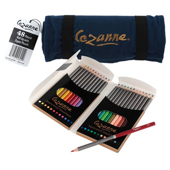 Cezanne Colored Pencil Set of 24 & Pencil Roll-Up with Zipper Pouch