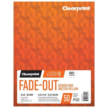 Clearprint 1000H Fade-Out Vellum 8.5" x 11" Pad, 8 x 8 Grid, 50 Sheets