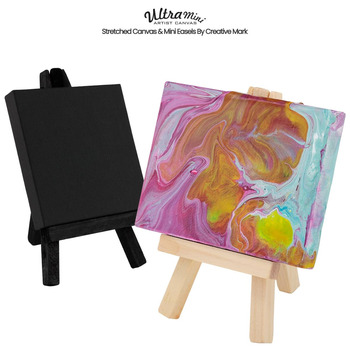 Mini Canvas and Easel Set with Mini Watercolor Paint in Bulk Set of 12 -  Kids Art Party Favors & Party Supplies - 4x4 Small Canvases for Painting  with Mini Easel 