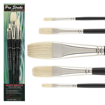 Creative Mark Pro-Stroke Flats Set of 5, Premium White Bristle Brushes