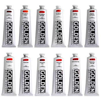 GOLDEN Heavy Body Acrylics, Red Colors Set of 12, 5oz Tubes