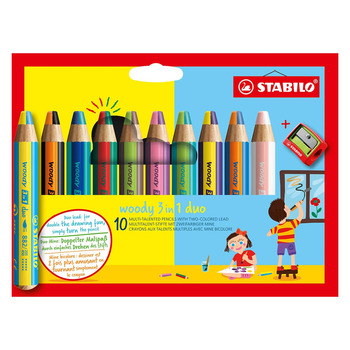 Stabilo Woody Duo Pencil Set of 10 Colors with Sharpener