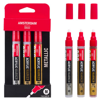 Amsterdam Acrylic Markers - Metallic Colors Set of 3, 4mm