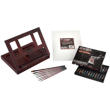 SoHo Portable Wood Table and Desk Easel Oil Painting Set 36 Piece Painting Set