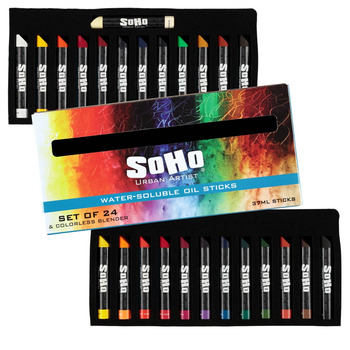 SoHo Urban Artist Water-Soluble Oil Stick Set of 24 + Blender, 37ml