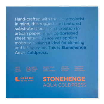 Stonehenge Aqua Watercolor Block 7"x7" - 140lb, Cold-Press Block (15 Sheets)