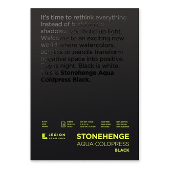 Stonehenge Aqua Watercolor Paper 140 lb Cold Press Pad - Black, 5"x7" (15 Sheets)