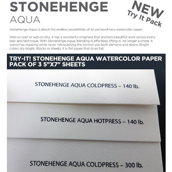 Try-It! Stonehenge Aqua Watercolor Paper 5"x7" Pack of 3 Sheets