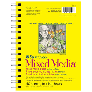 Strathmore Mixed Media 300 Series Spiral Bound Pad (117 lb., 40 Sheets Vellum) 5.5"x8.5"