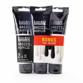 Liquitex BASICS Acrylic White-Black-White Colors Set of 3, 4oz (Buy 2, Get 1 Free)