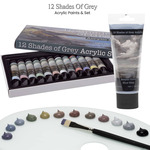 12 Shades of Grey Acrylic Paints & Set