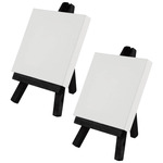 Ultra-Mini Set of 2 Easels w/ 2 Stretched Canvases 3x3" - Black Easel