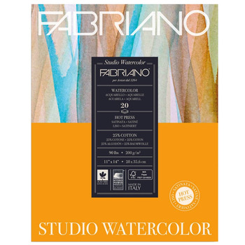 Fabriano Studio Watercolor Paper 90 lb. Hot Press 20-Sheet Pad 11x14"