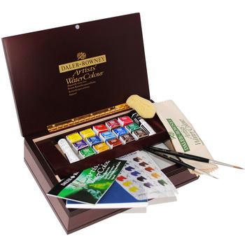 Daler-Rowney Artists' Water Colour Small Wood Box Set Half Pans - Assorted Colors