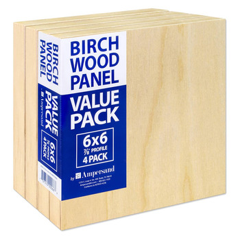 Ampersand Birch Wood Cradled 7/8in Panel - 6"x6" (4-Pack)