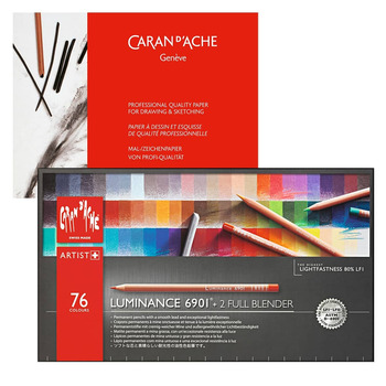 Caran d'Ache Luminance 6901 Colored Pencil Set of 76 + Free Sketch Pad