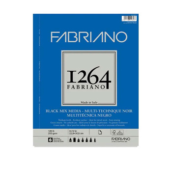 Fabriano 1264 Mixed Media Spiral Pad - 9"x12", 120lb Black (20-Sheet)