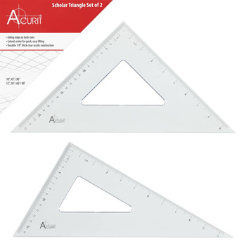 Acurit Scholar Triangle Set of 2, 10" (45/90 Degrees) and 12" (30/60/90 Degrees)