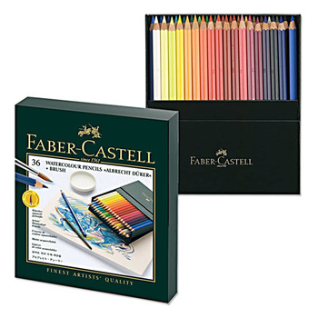 Albrecht Durer Watercolor Pencils Box Set of 36 & Watercolor Brush - Assorted Colors