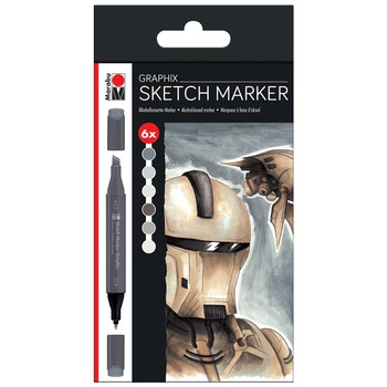 Marabu Graphix Sketch Marker Alpha Robot (Greys) Set of 6