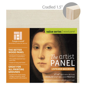 Ampersand Value Series Unprimed Basswood Panel 1-1/2" Cradle 4x4"