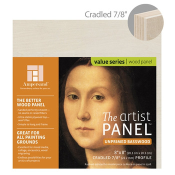 Ampersand Value Series Unprimed Basswood Panel 7/8" Cradle 8x8"