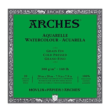 Arches Watercolor Block 7.9"x7.9", 140lb Cold Press, 20 Sheets