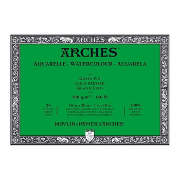 Arches Watercolor Blocks 140 lb Cold Press Block 7" x 10" (20 Sheets)