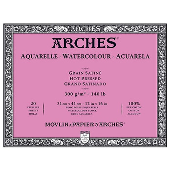 Arches Watercolor Blocks 140 lb Hot Press Block 12" x 16" (20 Sheets)