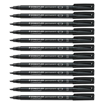 STAEDTLER Lumocolor Permanent Marker Pens Broad #B314 - Black, 2.5mm (Box of 12)