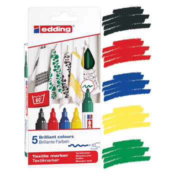 Edding 4500 Textile Marker Pack of 5, Basic Colors