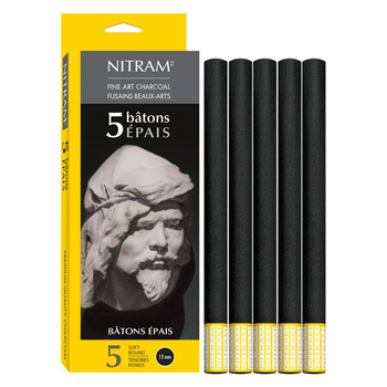 Nitram Fine Art Charcoal - Bâtons Épais Pack of 5, 12mm