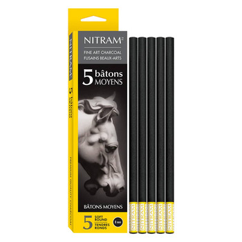 Nitram Fine Art Charcoal - Bâtons Moyens Pack of 5, 8mm