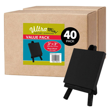 Box of 40 Ultra Mini Black Canvas 3x3 in w/ Mini Black Easel Set