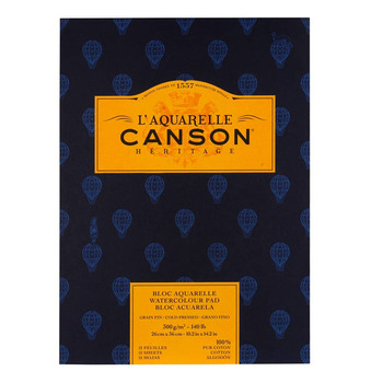 L'Aquarelle Canson Heritage Watercolor Paper 140lb Cold Pressed 12 Sheet Pad 10X14"