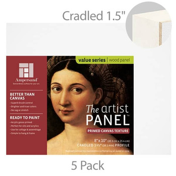 Ampersand Value Series Artist Panel Canvas Finish - 1-1/2" Cradle 8x10" Pack of 5