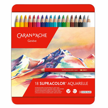 Caran d'Ache Supracolor Soft Aquarelle Watercolor Pencils Tin Set of 18