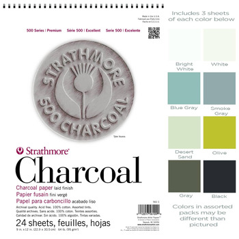 Strathmore 500 Series Premium Charcoal Pad 9"x12" Assorted (24 Sheets)