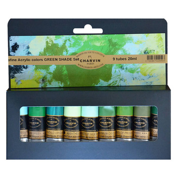 Charvin Extra-Fine Acrylic - Green Shades, Bonjour Set of 9 - 20ml Tubes