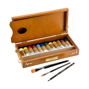 Charvin Professional Oil Paint Extra Fine Color, Wooden Box Set of 12 20ml Tubes - Assorted Colors