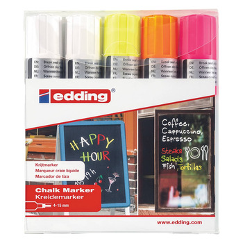 Edding 4090 Jumbo Chalk Marker, Chisel - Assorted Colors (Pack of 5)
