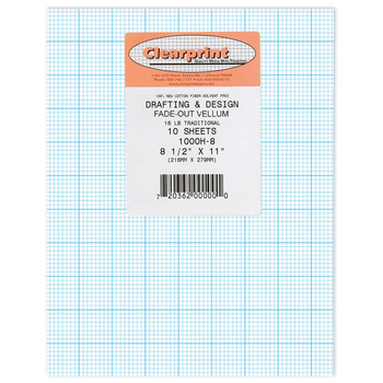 Clearprint 1000H Design Vellum Transparent 10 Sheet Pack 8-1/2 x 11" with 8x8 Grid