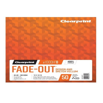 Clearprint 1000H Fade-Out Vellum 18" x 24" Pad,  8 x 8 Grid, 50 Sheets