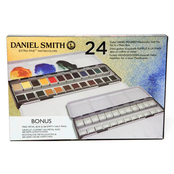Daniel Smith Watercolor Half Pan - Metal Box Color Set of 24 + 2 Bonus Items