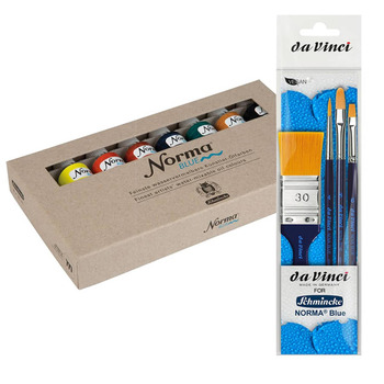 Da Vinci Nova Blue 4-Brush Set + Norma Blue Water Soluble Oil Color Set of 8 (35ml)