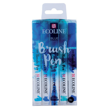 Ecoline Liquid Watercolor Water-Based Brush Pen Set of 5-Blues Colors