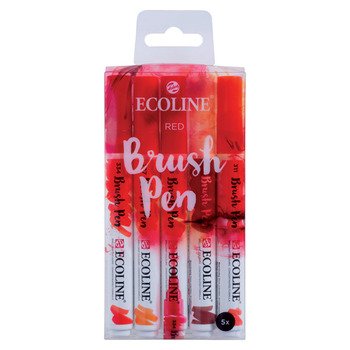 Ecoline Liquid Watercolor Water-Based Brush Pen Set of 5-Reds Colors