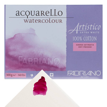 Fabriano Artistico Extra White Watercolor Block 140lb 9" x 12" Hot Press, 20 Sheets